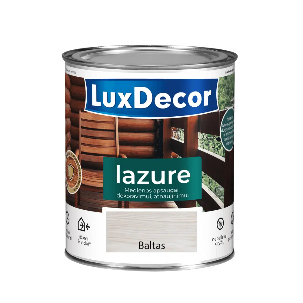 Medienos impregnantas LuxDecor Lazure, baltas, 0.75l