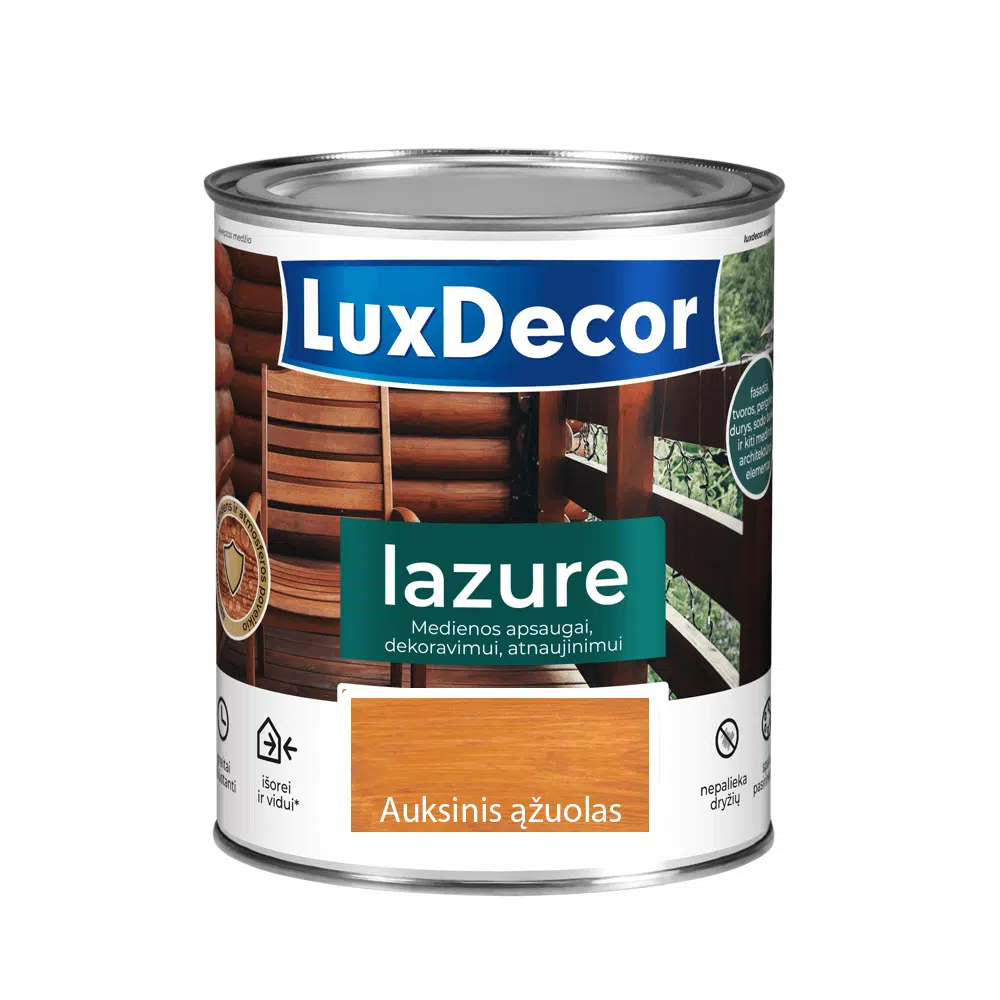Medienos impregnantas LuxDecor Lazure, auksinis ąžuolas, 0,75l