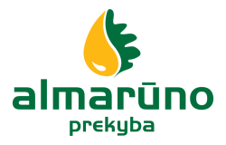 Almarūno Prekyba logotipas su baltu apvadu