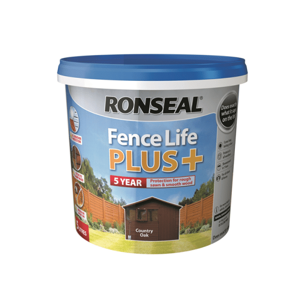 Ronseal Fence life plus impregnantas medienai. Tinka pjautinei ir obliuotai. Kategorija: medienos impregnantai