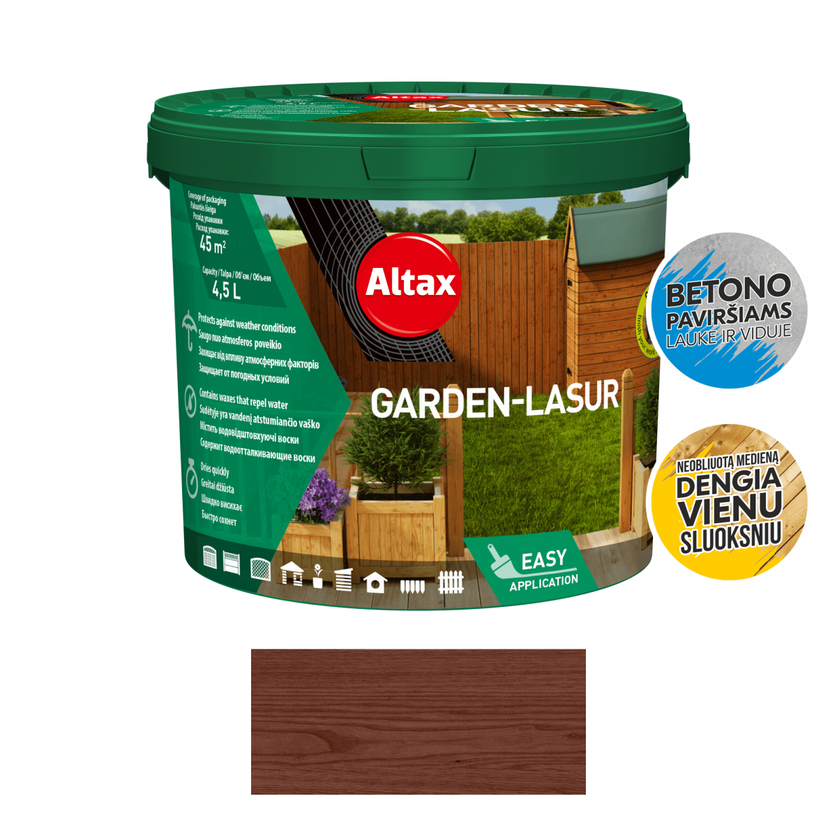 Impregnantas su vašku Altax Garden-Lasur riešutas 4,5l Kategorija: medienos impregnantai