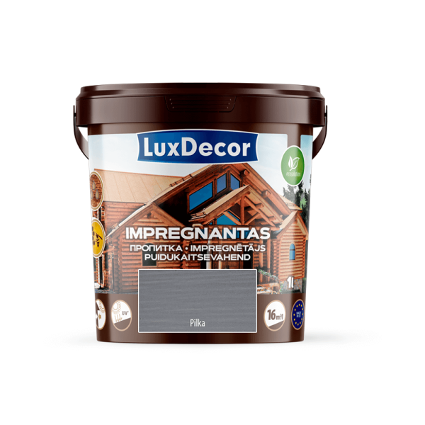 Dekoratyvinis impregnantas medienai LuxDecor pilka 1l Kategorija: medienos impregnantai