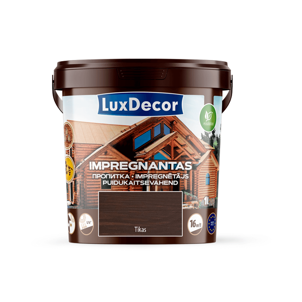 Dekoratyvinis impregnantas medienai LuxDecor tikas 1l Kategorija: medienos impregnantai