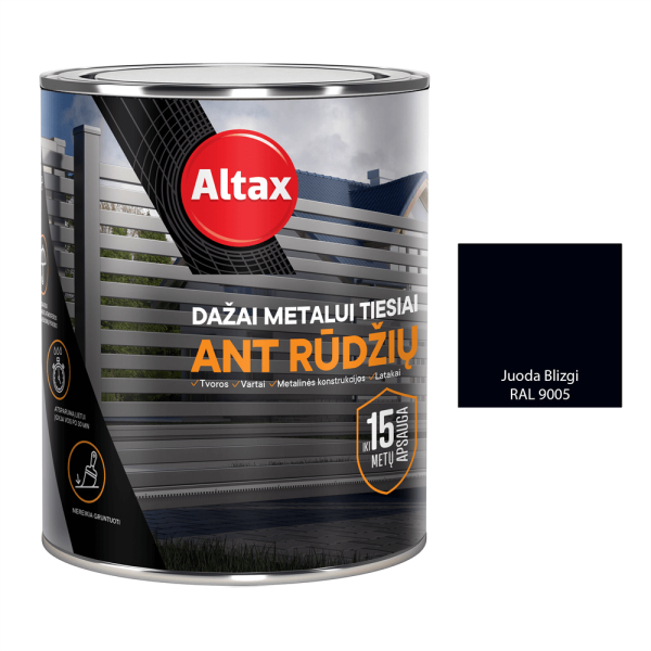 Altax dažai metalui ant rūdžių, Juoda blizgi, RAL 9005
