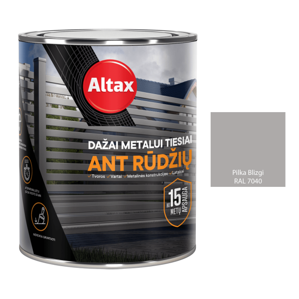 Altax dažai metalui ant rūdžių, Pilka blizgi, RAL 7040