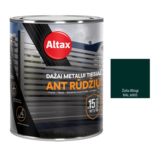 Altax dažai metalui ant rūdžių, Žalia blizgi, RAL 6005