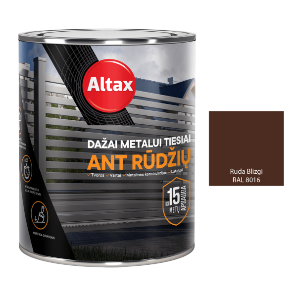 Altax dažai metalui ant rūdžių, Ruda blizgi, RAL 8016